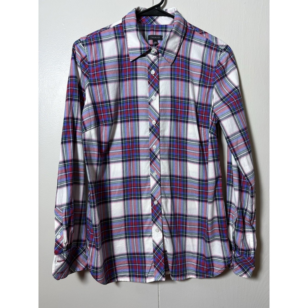 Talbots Plaid Button Up Shirt XS Long Sleeves Preppy Cotton Country Club Coastal